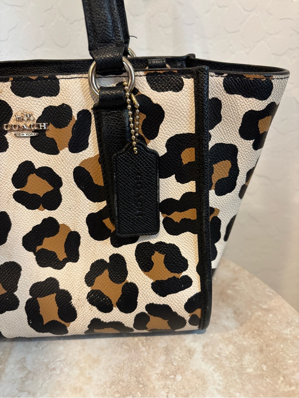 Coach Mini Crosby Carryall Leopard Print Tote Bag in Black & Brown - Picture 4 of 15